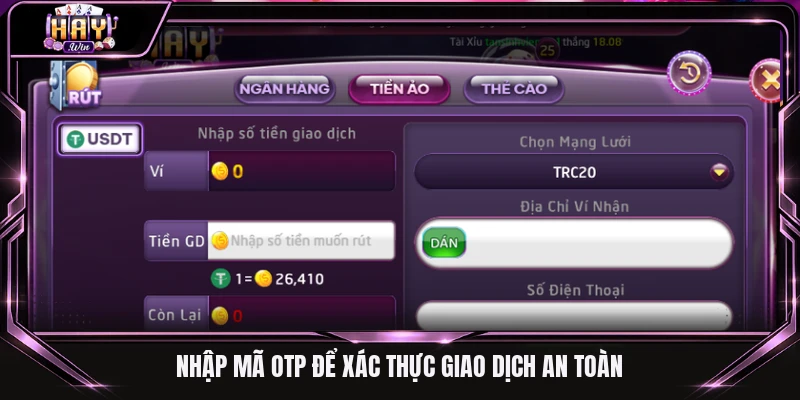 Nhập mã OTP để xác thực giao dịch an toàn
